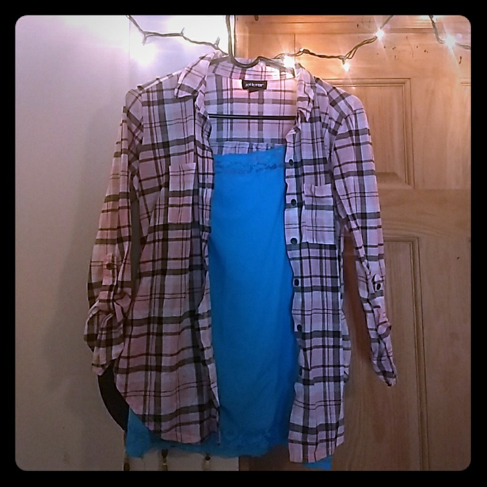 Pink Flannel w/ Lace Trim Turqoise Cami